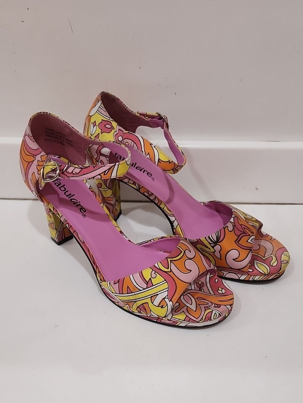 Floral Print Fabulaire Annalisa Ankle-Strap Heeled Sandals Pink/Orange/& Yellow